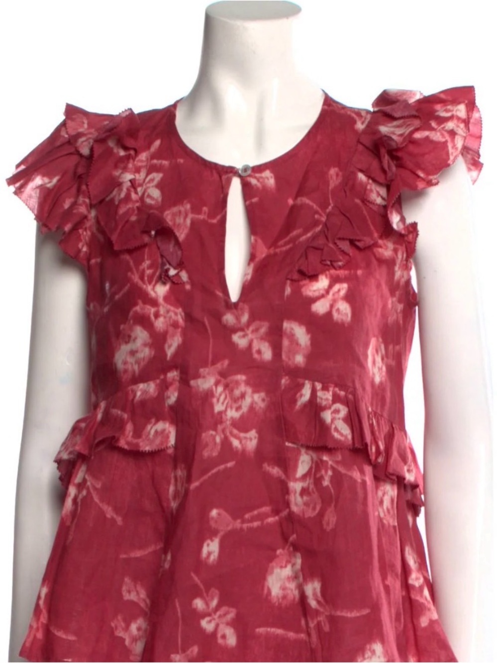 Sea New York Raspberry Floral Ruffle Keyhole Top